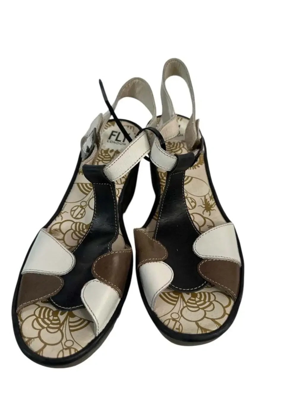 Fly London Yima Leather Colorblock Platform Wedge Sandals Euro 40 Womens